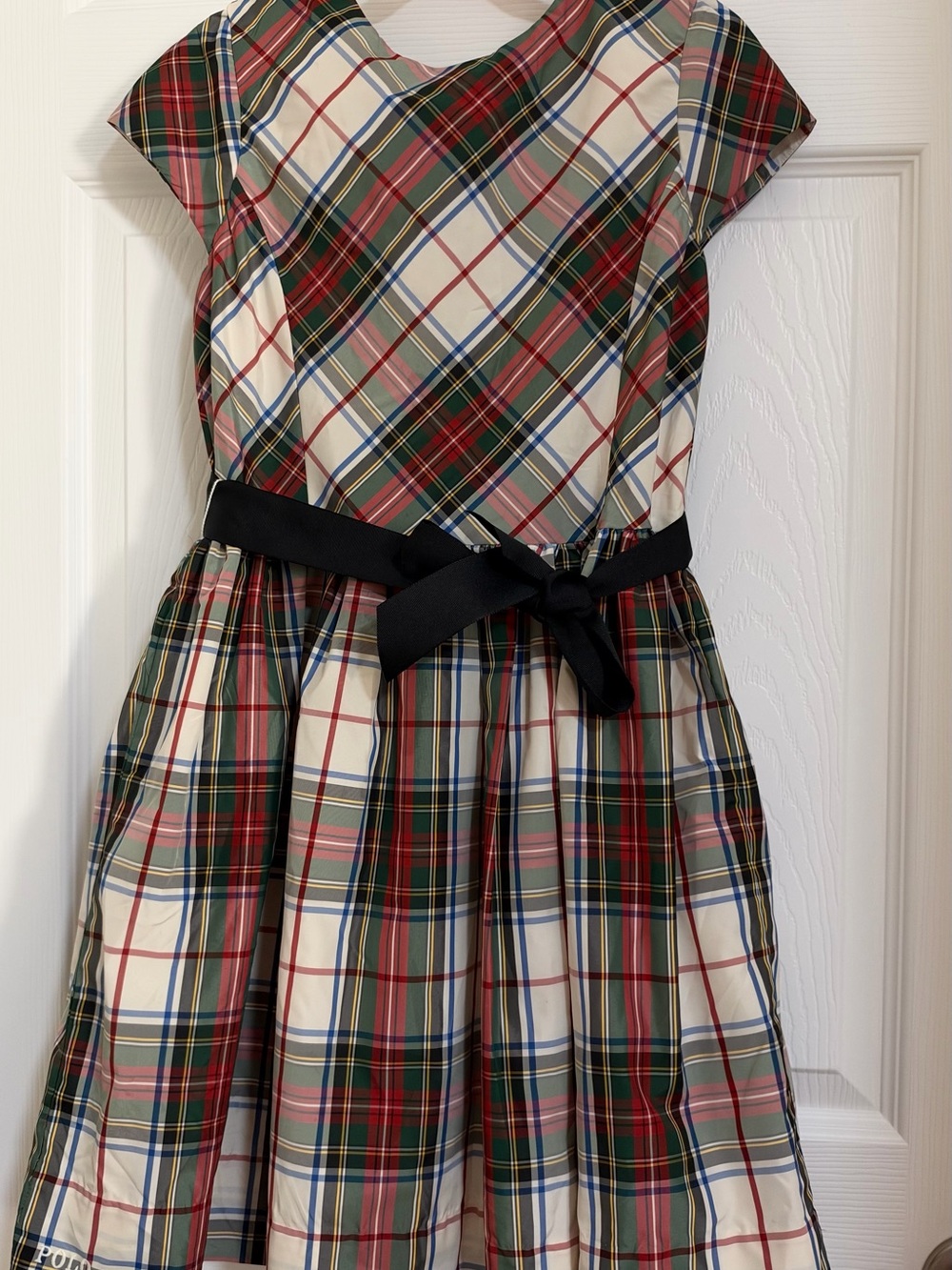 Polo by Ralph Lauren Red & Green Plaid Holiday Dress with Black Sash
